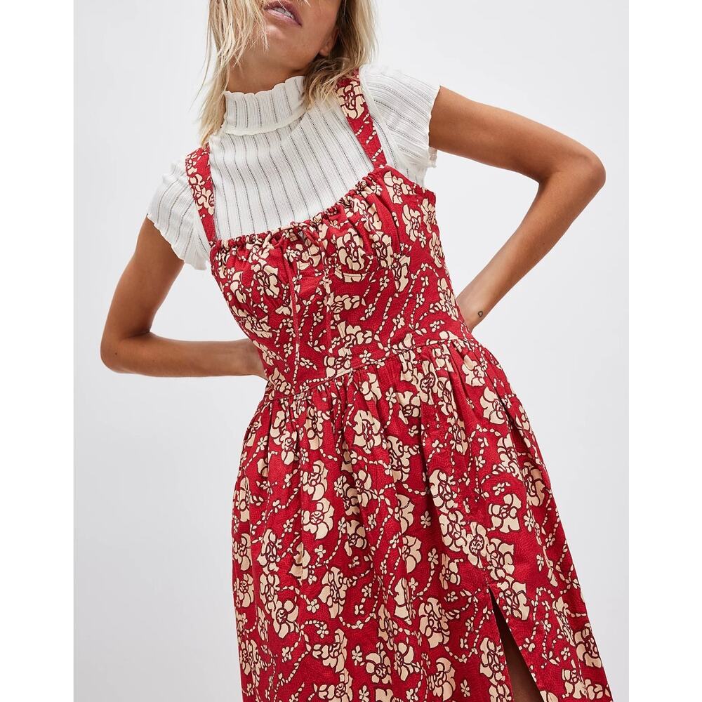 Free People Laters Baby Floral Midi Dress in Red Size XS - Picture 2 of 16